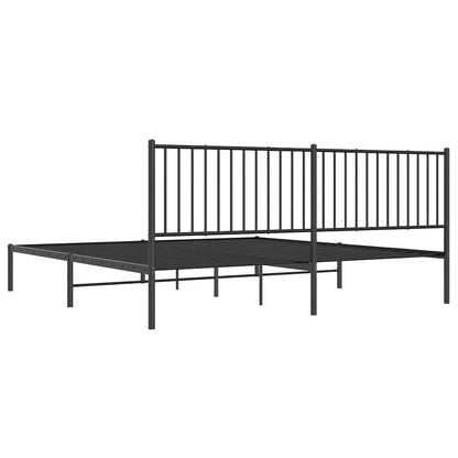 Metal Bed Frame without Mattress with Headboard Black 193x203cm
