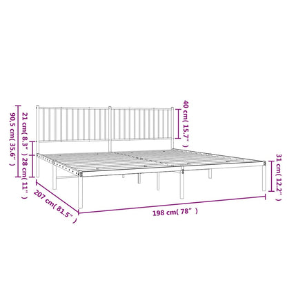 Metal Bed Frame without Mattress with Headboard Black 193x203cm
