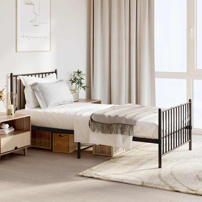 Metal Bed Frame without Mattress with Footboard Black 90x190cm