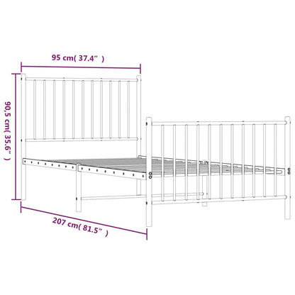 Metal Bed Frame without Mattress with Footboard Black 90x200cm