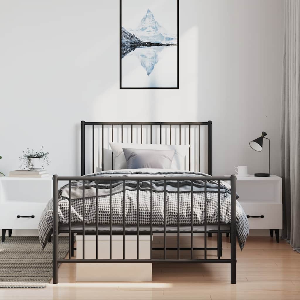 Metal Bed Frame without Mattress with Footboard Black 100x190cm