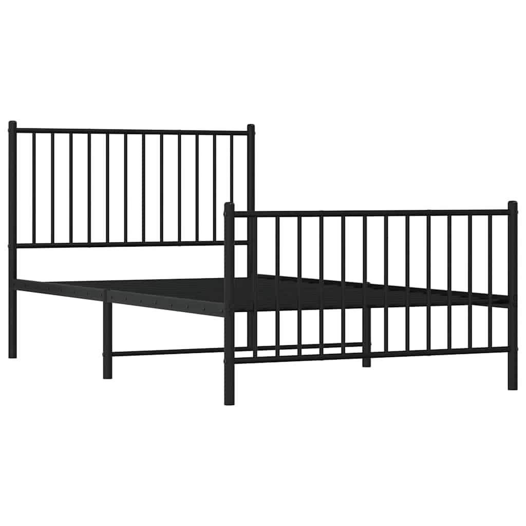 Metal Bed Frame without Mattress with Footboard Black 100x190cm