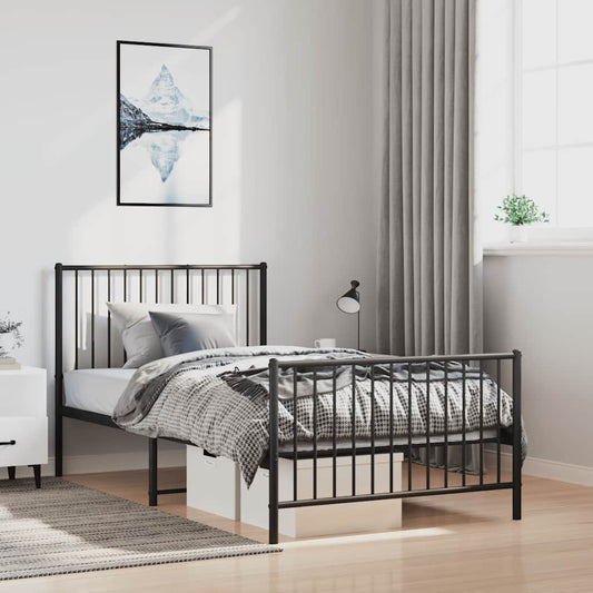 Metal Bed Frame without Mattress with Footboard Black 100x190cm