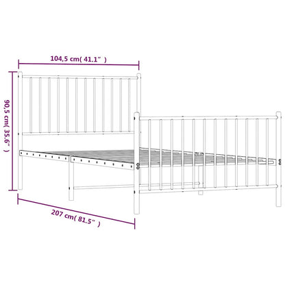 Metal Bed Frame without Mattress with Footboard Black 100x200cm
