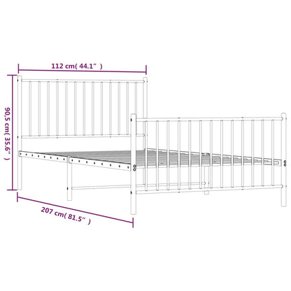 Metal Bed Frame without Mattress with Footboard Black 107x203cm