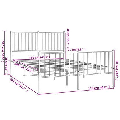 Metal Bed Frame without Mattress with Footboard Black 120x200cm