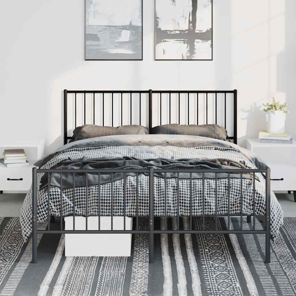 Metal Bed Frame without Mattress with Footboard Black 135x190cm