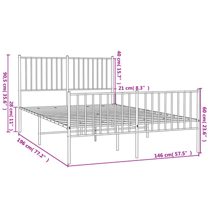 Metal Bed Frame without Mattress with Footboard Black 140x190cm