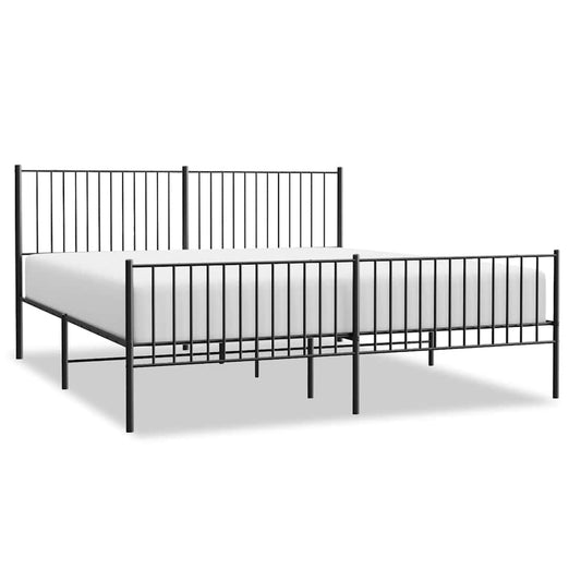 Metal Bed Frame without Mattress with Footboard Black 193x203cm