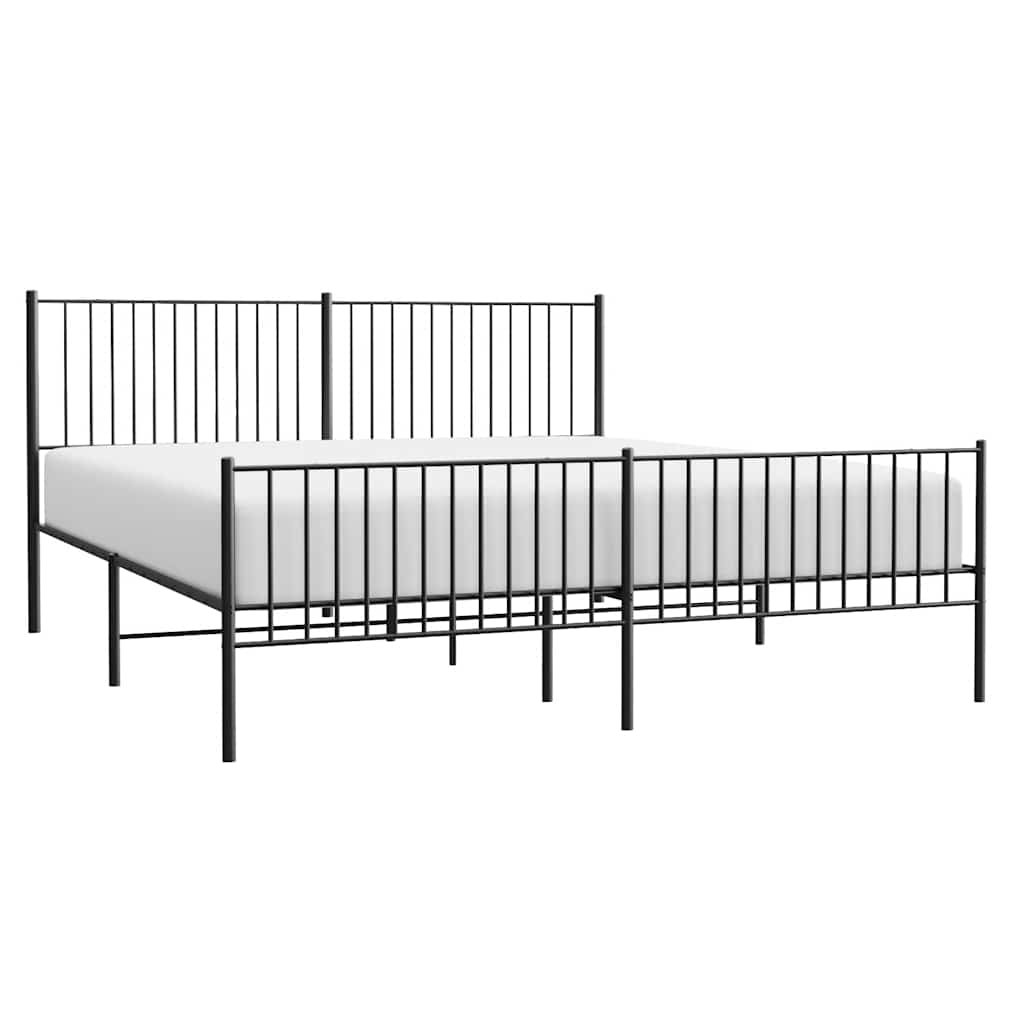 Metal Bed Frame without Mattress with Footboard Black 193x203cm