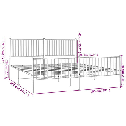 Metal Bed Frame without Mattress with Footboard Black 193x203cm