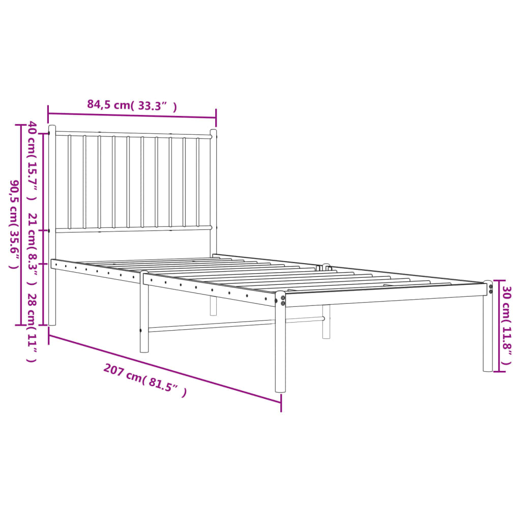 Metal Bed Frame without Mattress with Headboard White 80x200cm