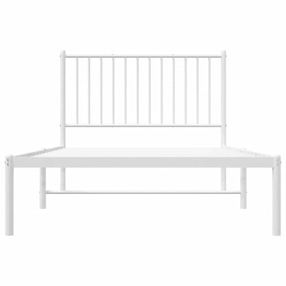 Metal Bed Frame without Mattress with Headboard White 100x190cm