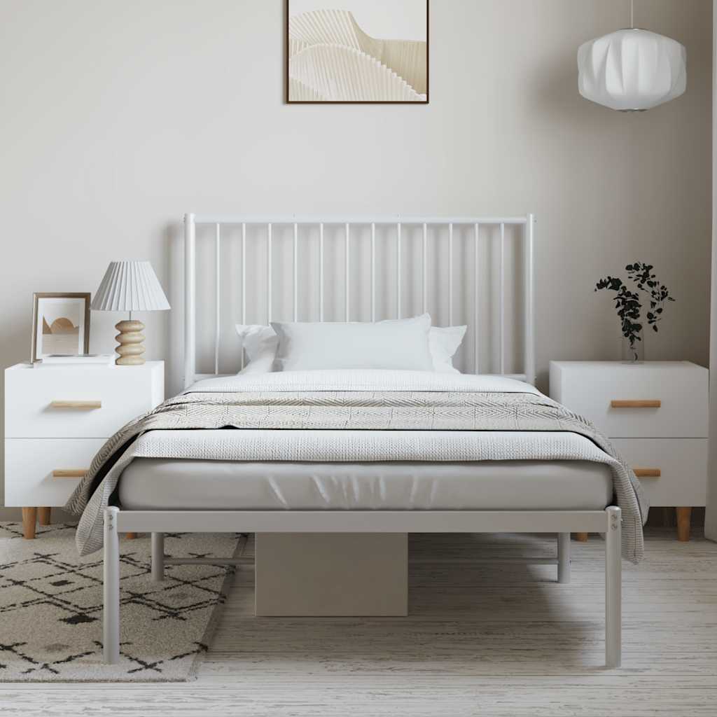 Metal Bed Frame without Mattress with Headboard White 100x200cm