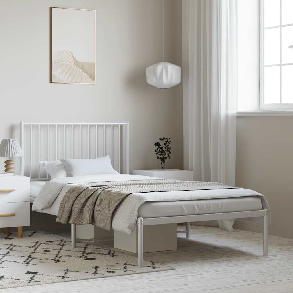 Metal Bed Frame without Mattress with Headboard White 100x200cm