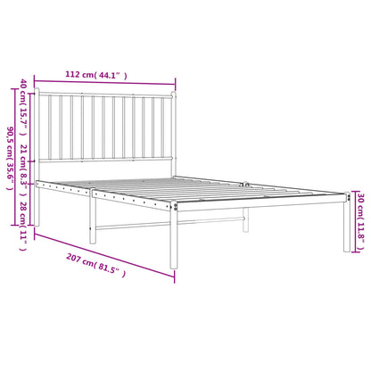 Metal Bed Frame without Mattress with Headboard White 107x203cm