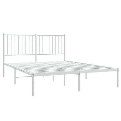 Metal Bed Frame without Mattress with Headboard White 135x190cm