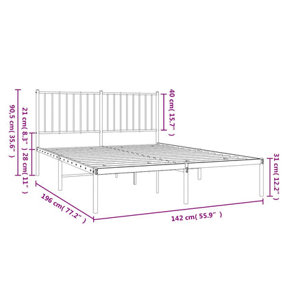 Metal Bed Frame without Mattress with Headboard White 135x190cm