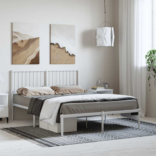 Metal Bed Frame without Mattress with Headboard White 135x190cm