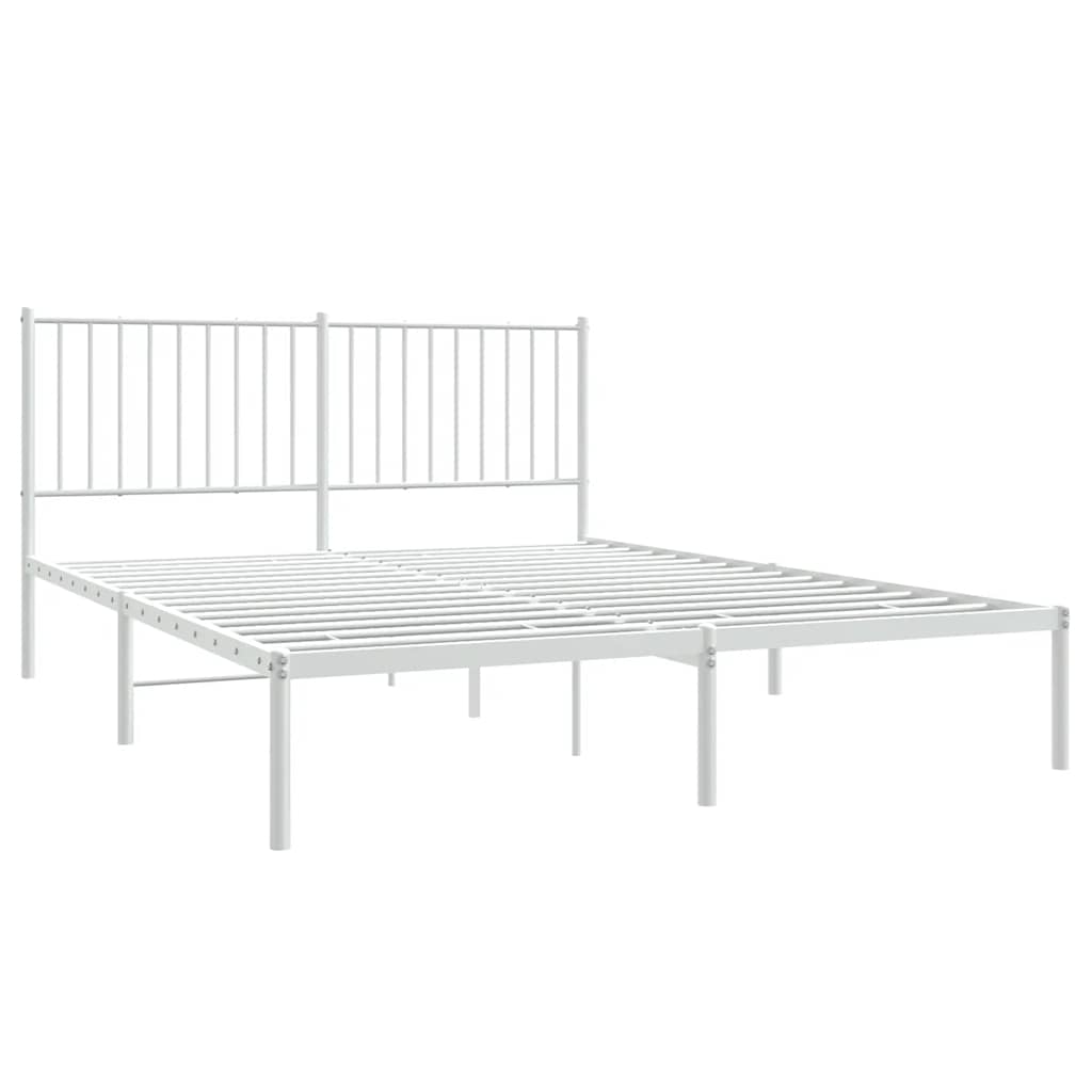 Metal Bed Frame without Mattress with Headboard White 150x200cm
