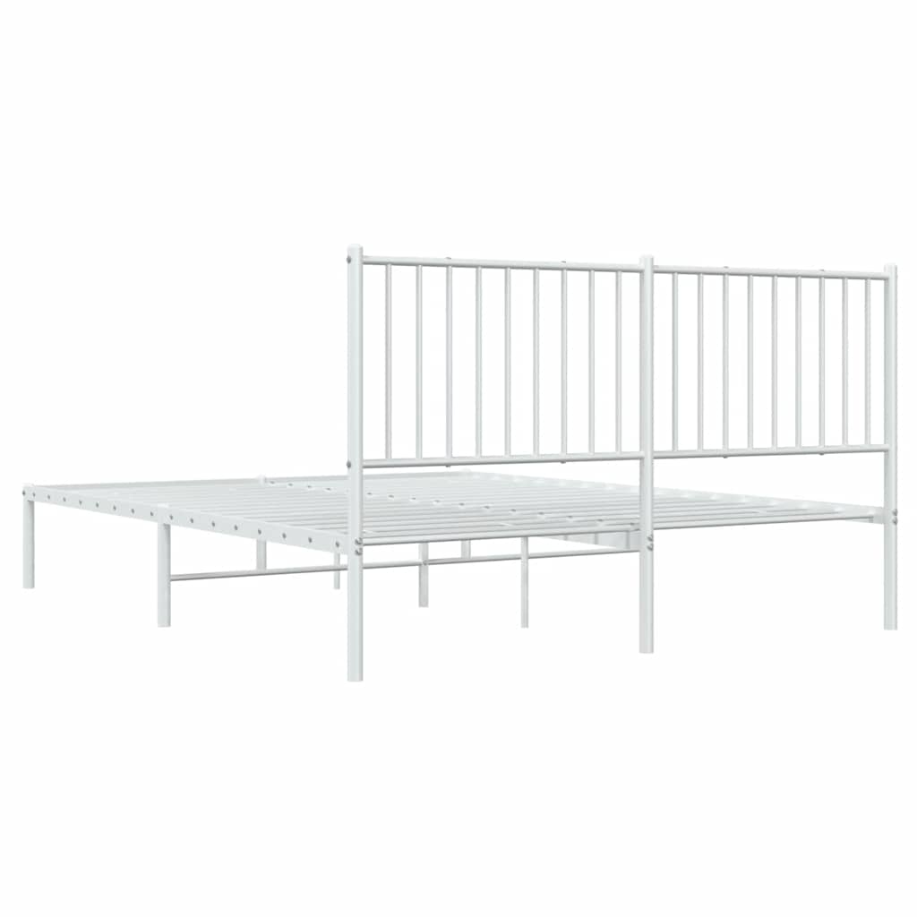 Metal Bed Frame without Mattress with Headboard White 150x200cm