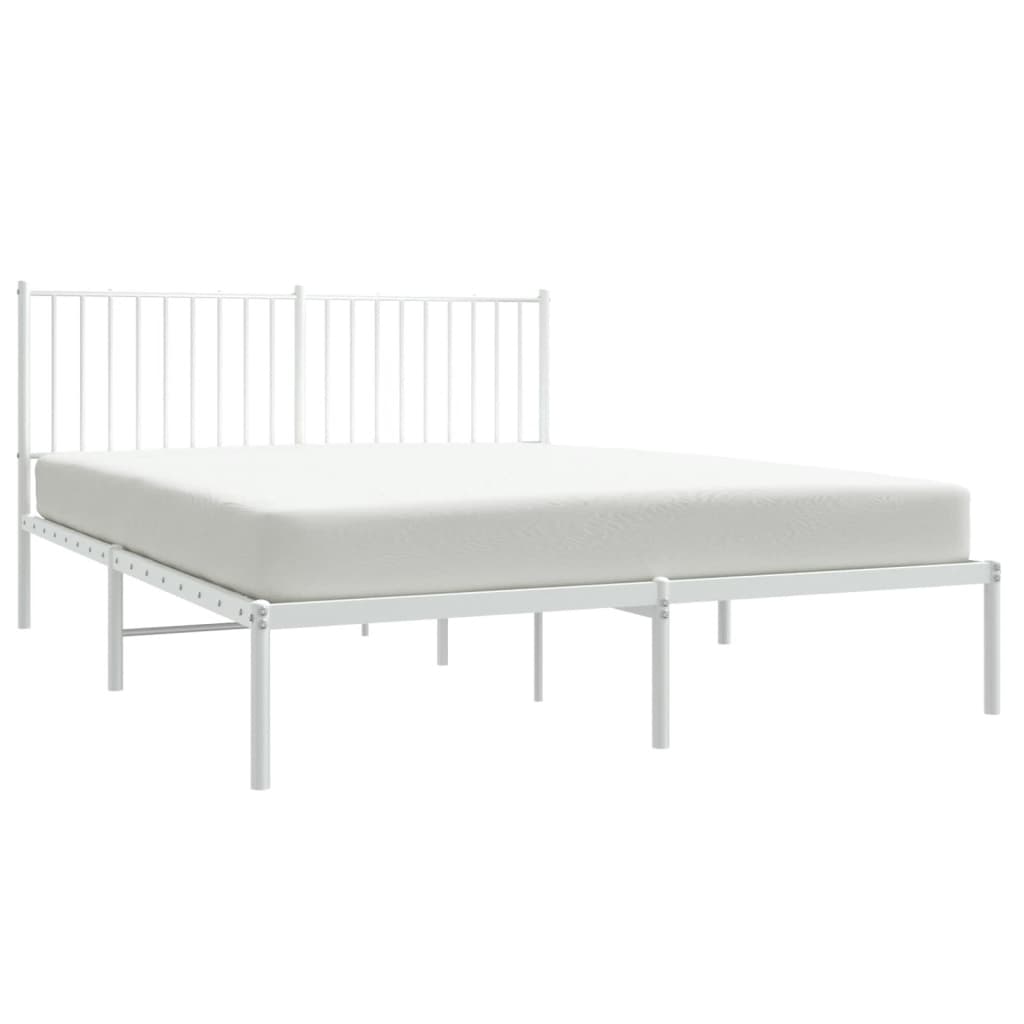 Metal Bed Frame without Mattress with Headboard White 160x200cm