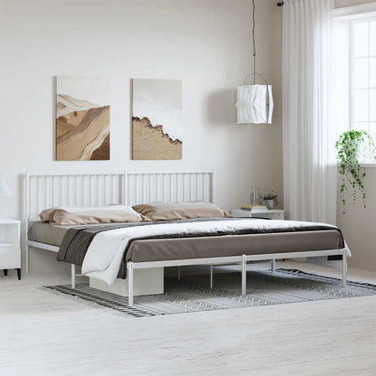 Metal Bed Frame without Mattress with Headboard White 193x203cm