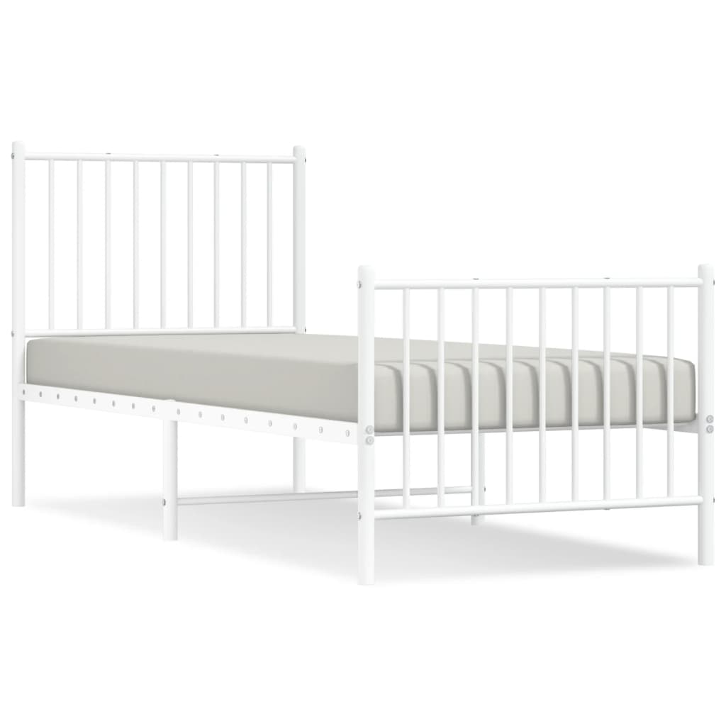 Metal Bed Frame without Mattress with Footboard White 80x200cm