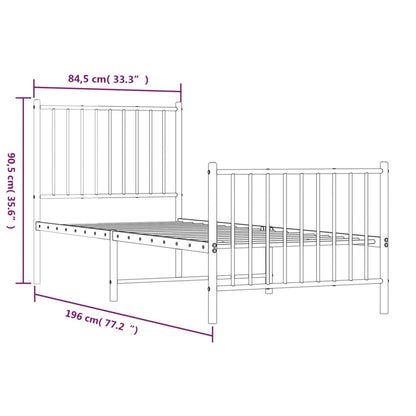 Metal Bed Frame without Mattress with Footboard White 80x200cm
