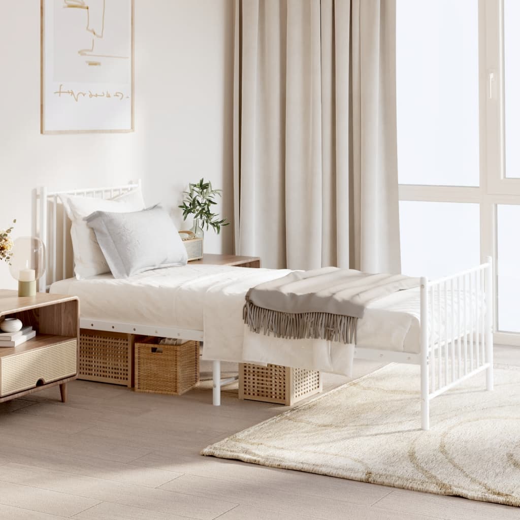 Metal Bed Frame without Mattress with Footboard White 80x200cm