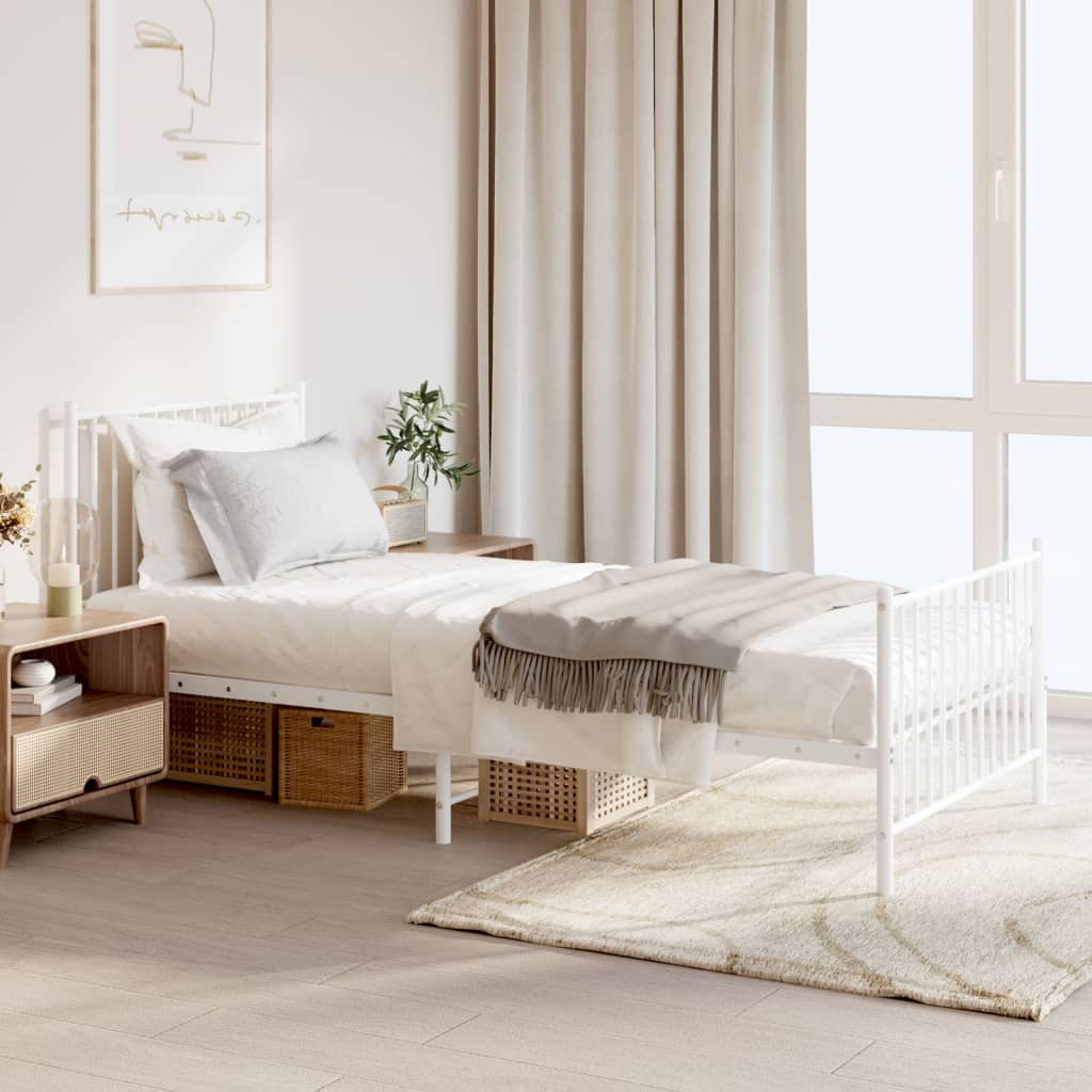 Metal Bed Frame without Mattress with Footboard White 90x200cm