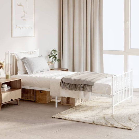 Metal Bed Frame without Mattress with Footboard White 90x200cm