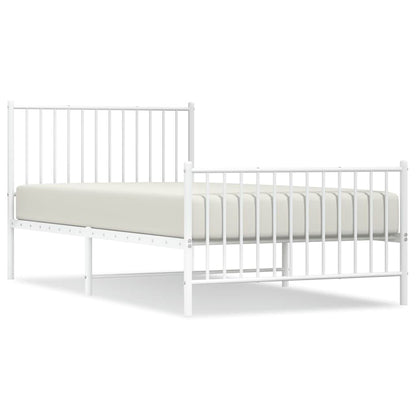 Metal Bed Frame without Mattress with Footboard White 100x200cm
