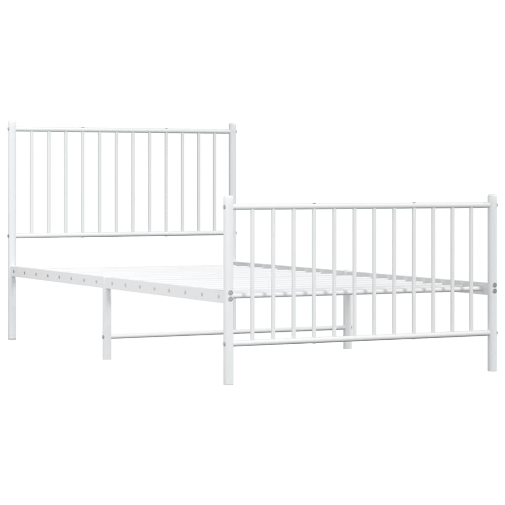 Metal Bed Frame without Mattress with Footboard White 100x200cm