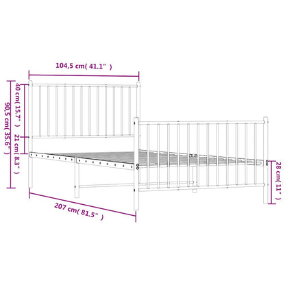 Metal Bed Frame without Mattress with Footboard White 100x200cm