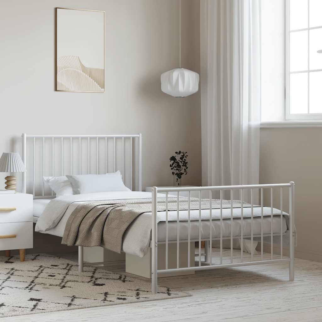 Metal Bed Frame without Mattress with Footboard White 100x200cm