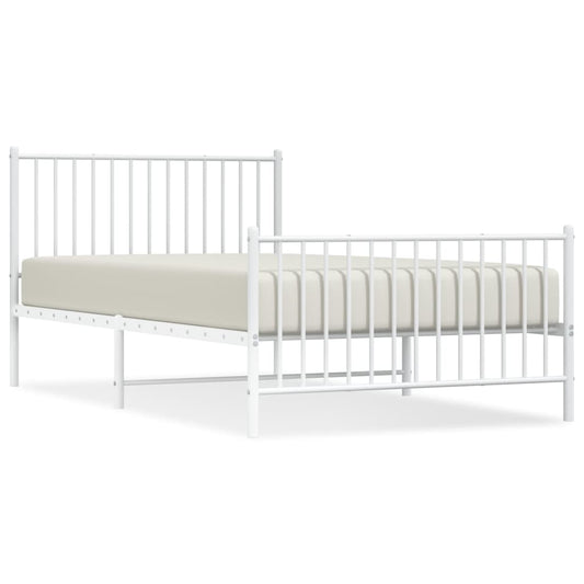 Metal Bed Frame without Mattress with Footboard White 107x203cm