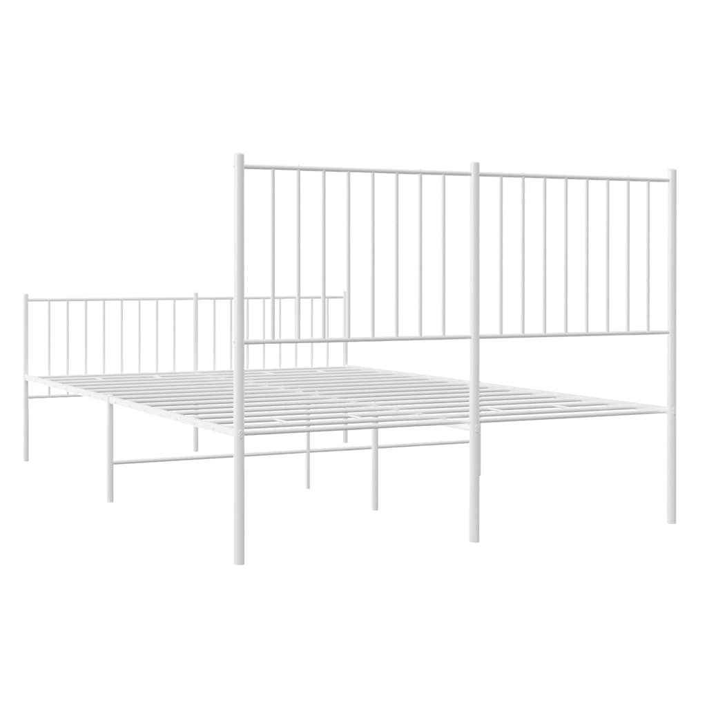 Metal Bed Frame without Mattress with Footboard White 135x190cm