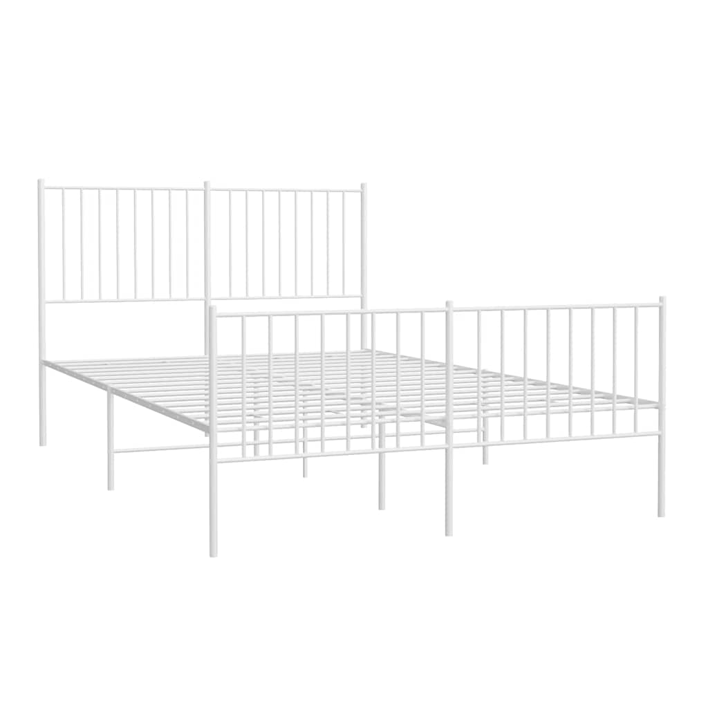 Metal Bed Frame without Mattress with Footboard White 140x190cm