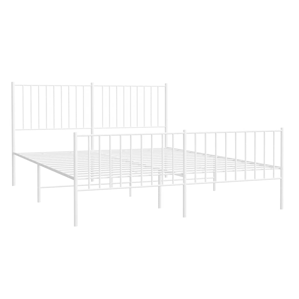 Metal Bed Frame without Mattress with Footboard White 150x200cm