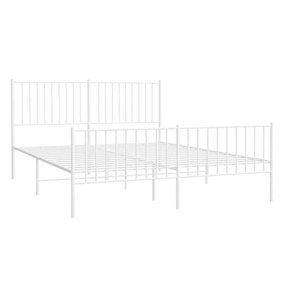 Metal Bed Frame without Mattress with Footboard White 150x200cm