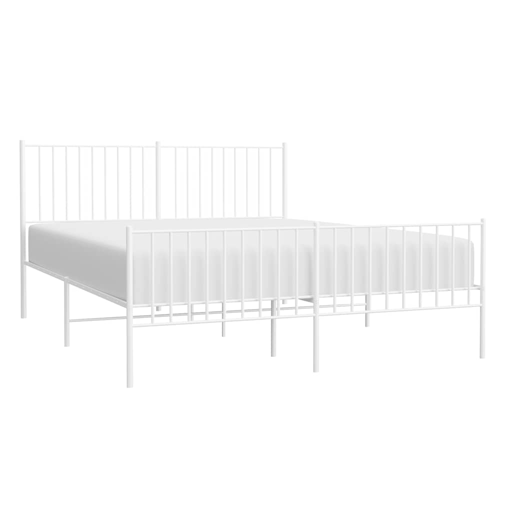 Metal Bed Frame without Mattress with Footboard White 150x200cm
