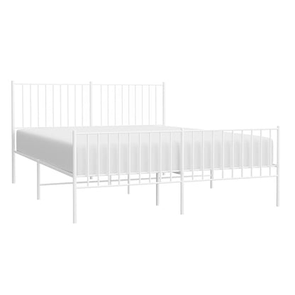 Metal Bed Frame without Mattress with Footboard White 150x200cm