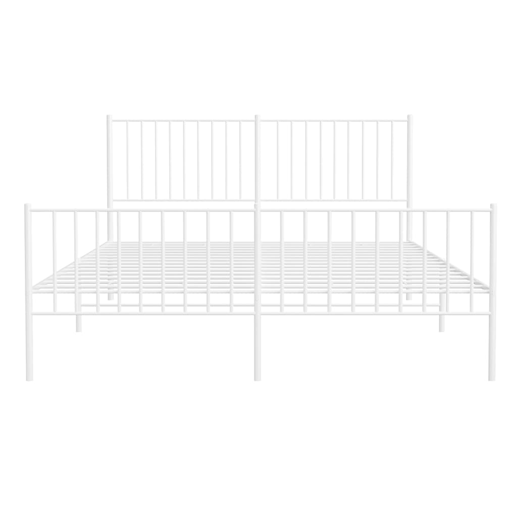 Metal Bed Frame without Mattress with Footboard White 150x200cm