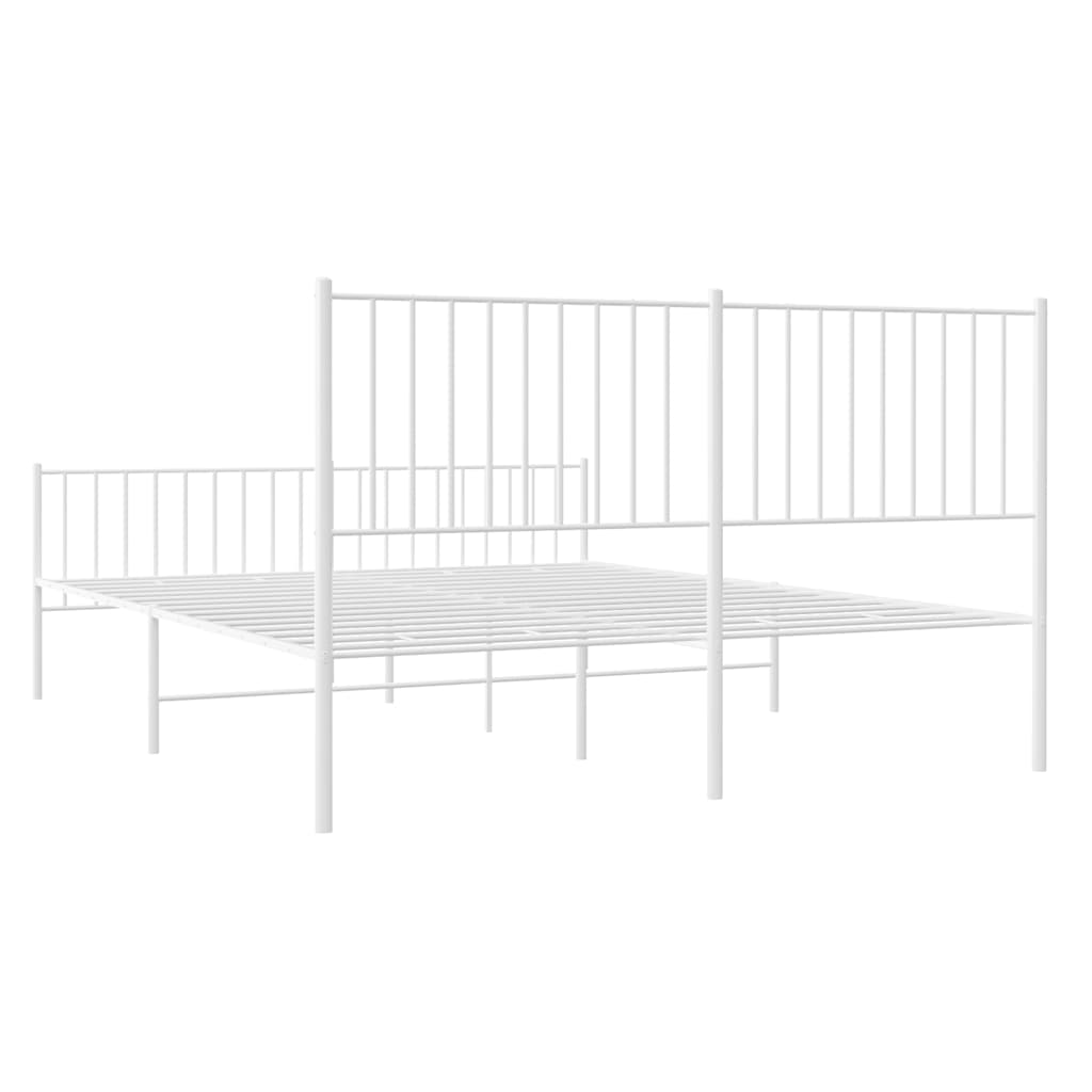 Metal Bed Frame without Mattress with Footboard White 150x200cm