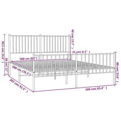 Metal Bed Frame without Mattress with Footboard White 160x200cm