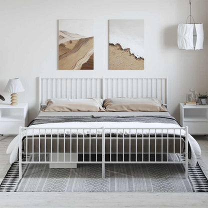 Metal Bed Frame without Mattress with Footboard White 193x203cm