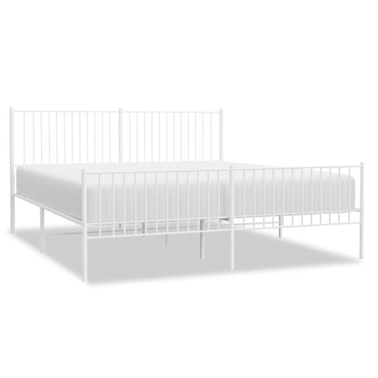 Metal Bed Frame without Mattress with Footboard White 200x200cm