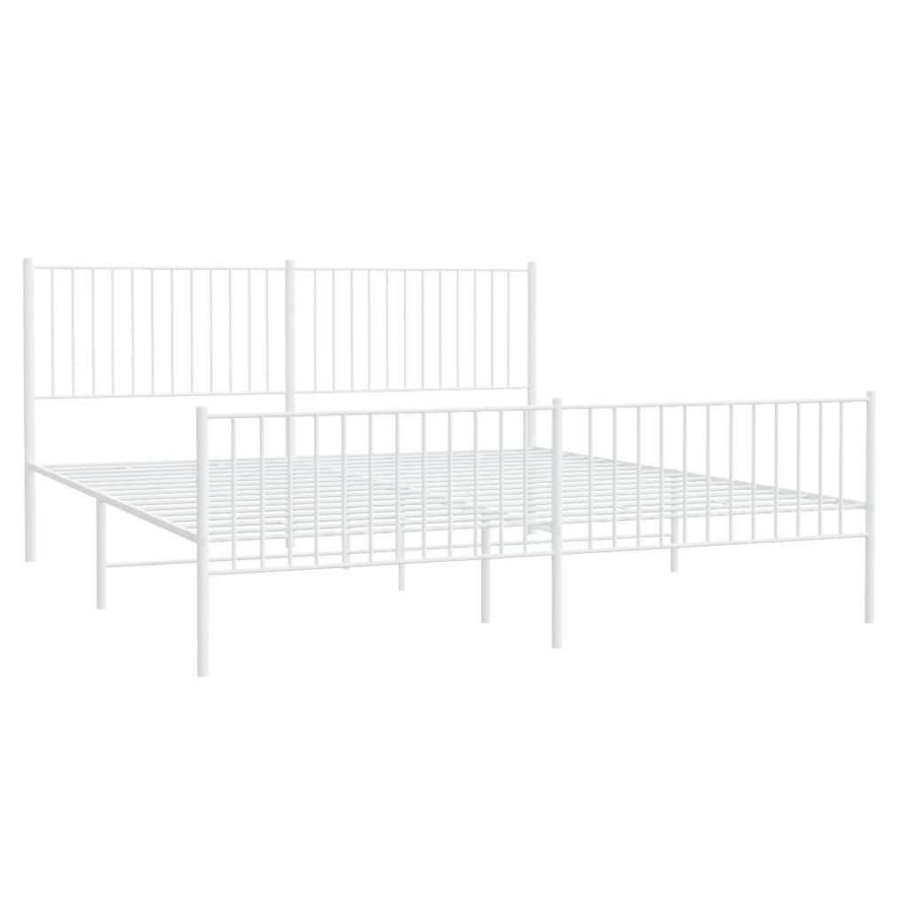 Metal Bed Frame without Mattress with Footboard White 200x200cm