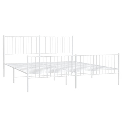 Metal Bed Frame without Mattress with Footboard White 200x200cm